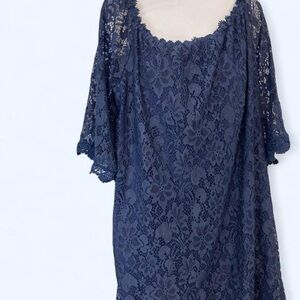 Elegant Navy Lace Off the Shoulder Lace Dress Ours L